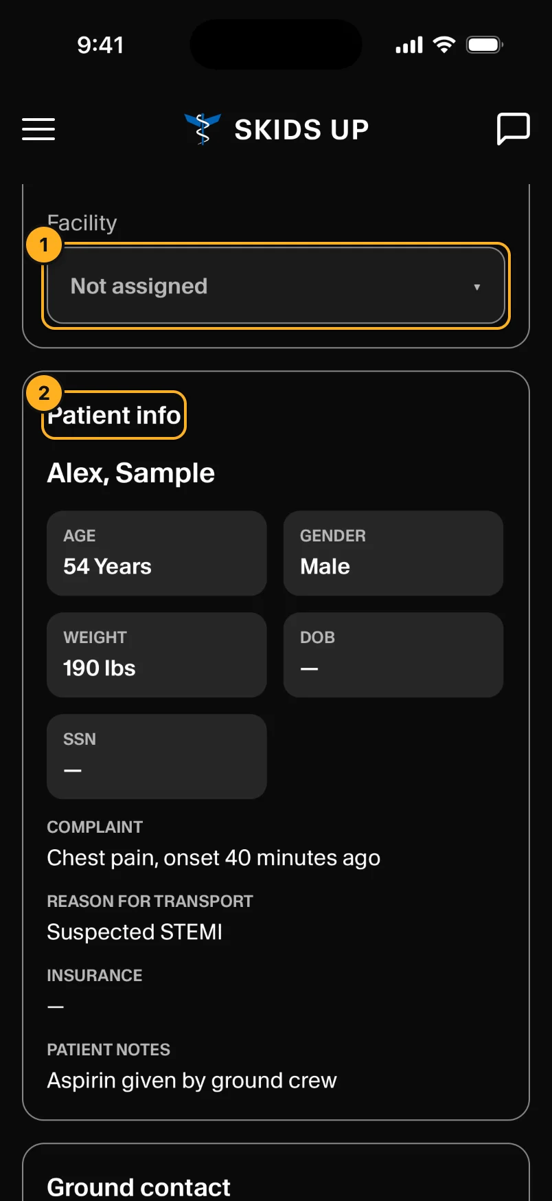 Receiving facility and patient